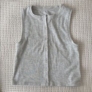 American Eagle Outfitters Light Gray Ribbed Button-Up Top